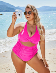 Ocevara Ocevara - Women's One Piece Swimsuits Push Up Tummy Control Bathing Suits V Neck Cutout Modest - image 2