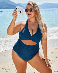 Ocevara Ocevara - Women's One Piece Swimsuits Push Up Tummy Control Bathing Suits V Neck Cutout Modest - image 2