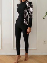 Floral Panel Long-Sleeve Rash Guard Swimsuit
