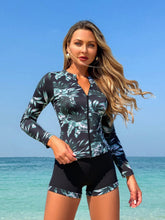 Tropical Print Zip-Front Long-Sleeve Rash Guard Set