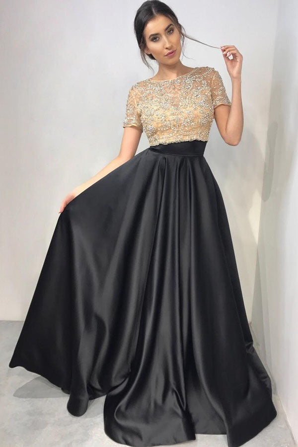 Two-piece Black Evening Dress with Beading Long Sleeves