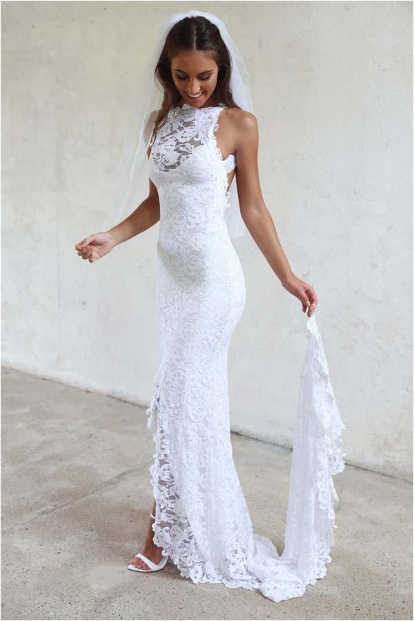 Lace halter mermaid wedding dresses.