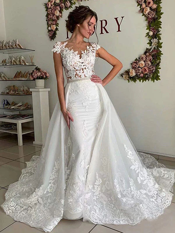 Mermaid cap sleeve sales wedding dress