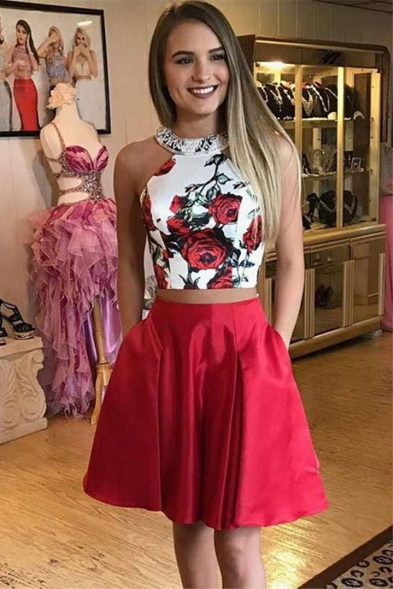 Two piece hotsell floral homecoming dress