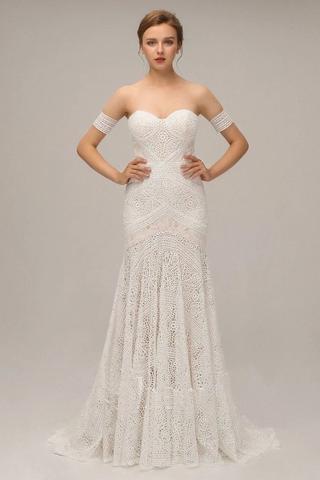 Ivory lace Sweetheart Strapless Mermaid Charming Wedding Dresses