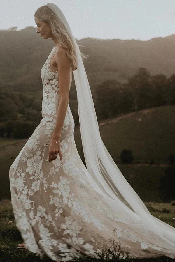 Sheath Wedding Dress with Train