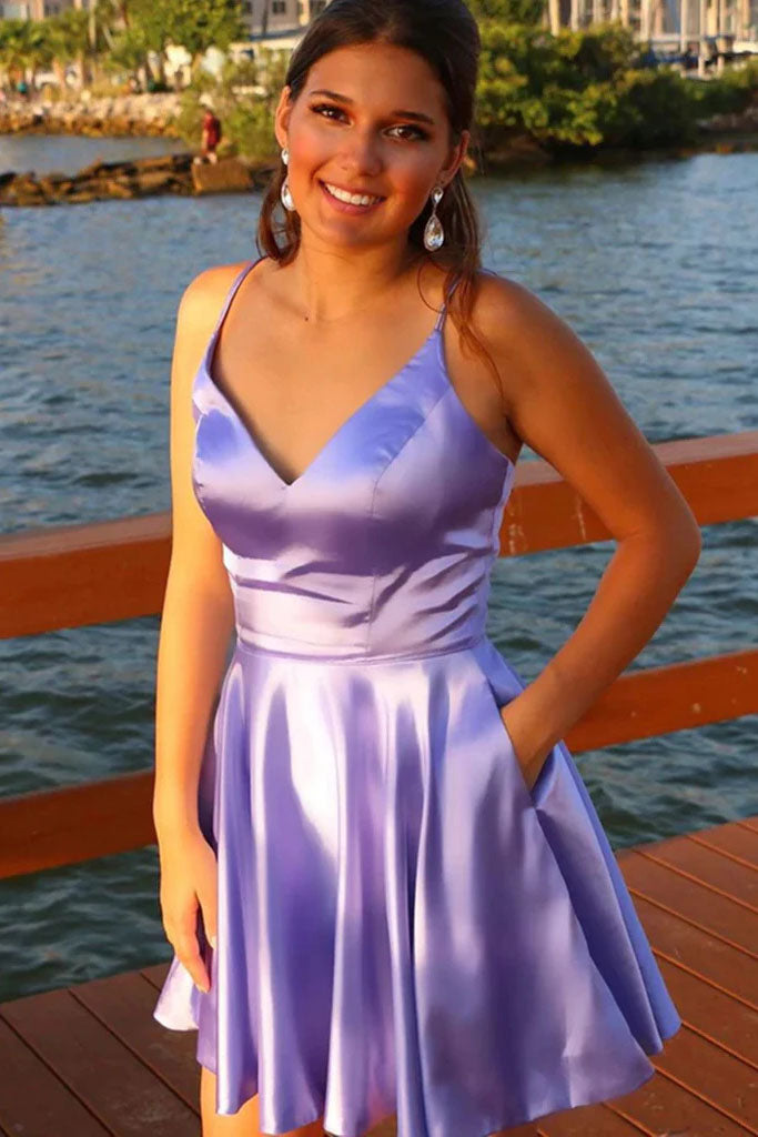 Short Purple Satin Dress