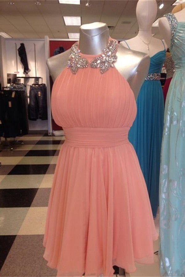 Short Coral Chiffon Bridesmaid Dresses