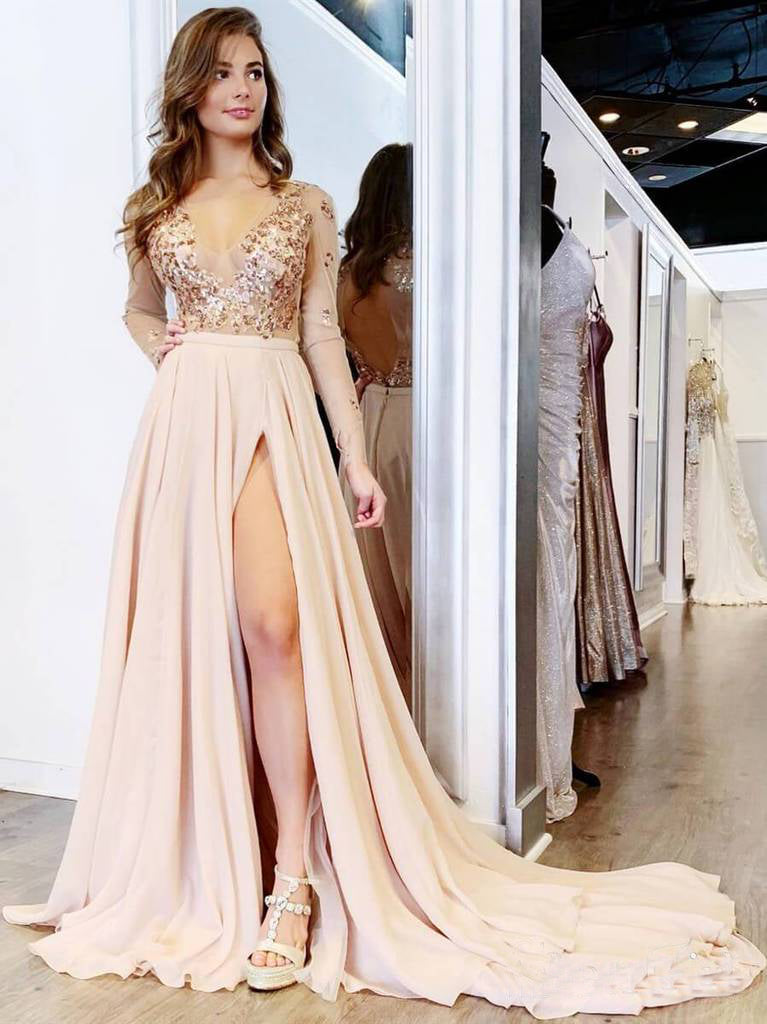 Sheer Sleeve Prom Dresses