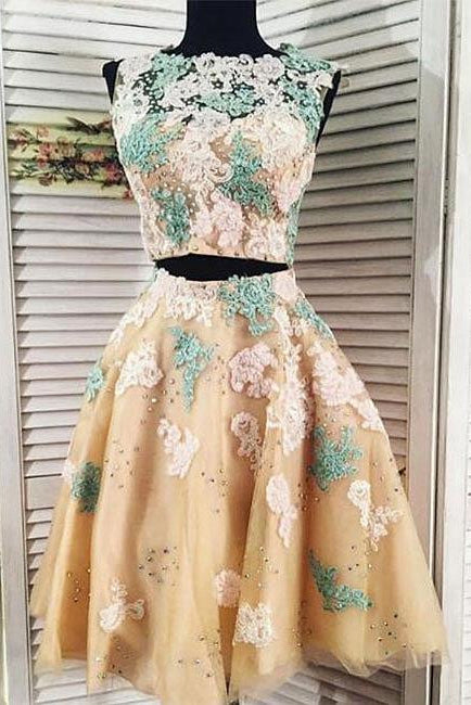 Gorgeous Two Piece Formal Dress Long Sleeves Lace Evening Dress