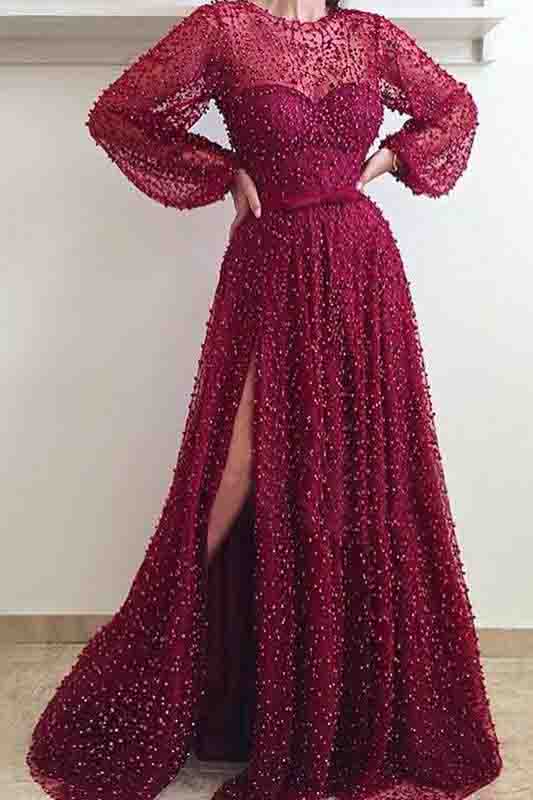 Vintage Burgundy Long Prom Dresses