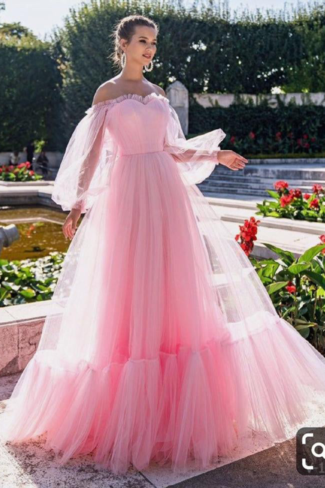 long sleeve net prom dress