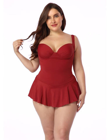 Brick Red Sweetheart Neckline Underwire One-Piece Swimsuit