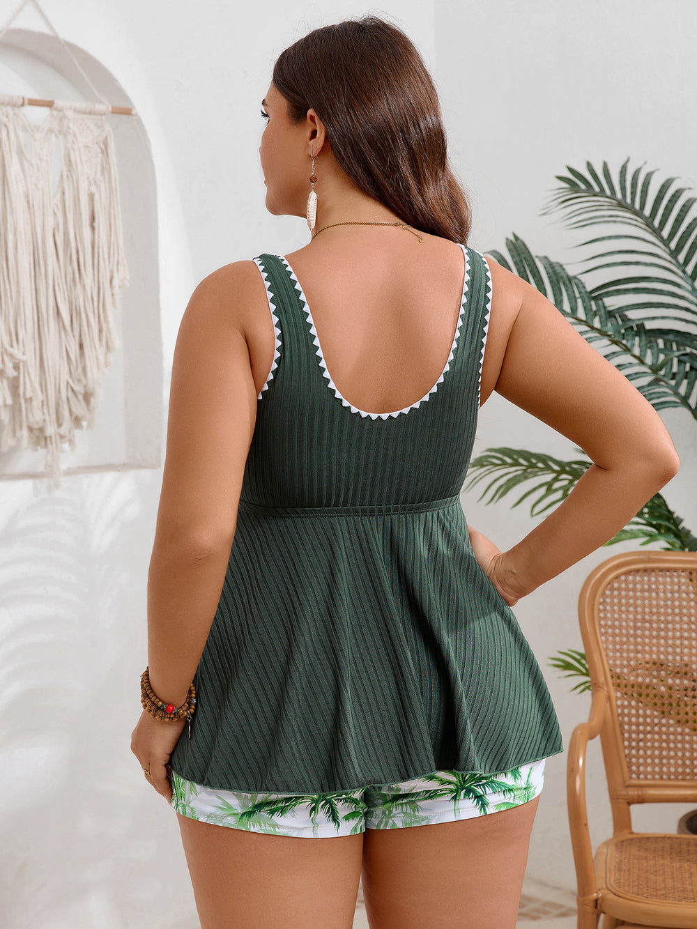 Ruched Tankini Set With Printed Shorts