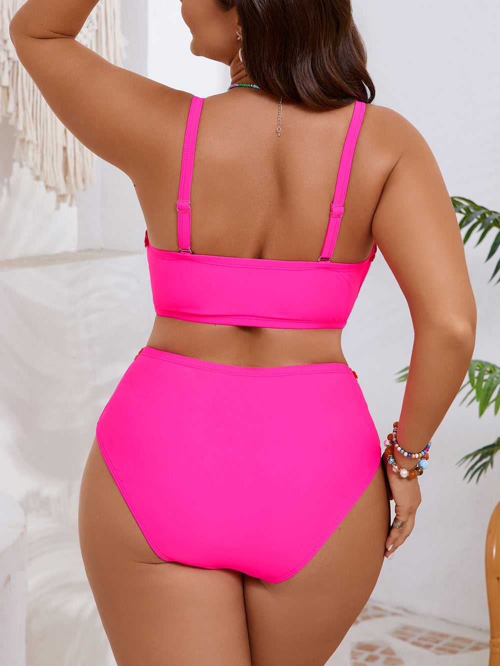 Floral Trim Bandeau Bikini Set