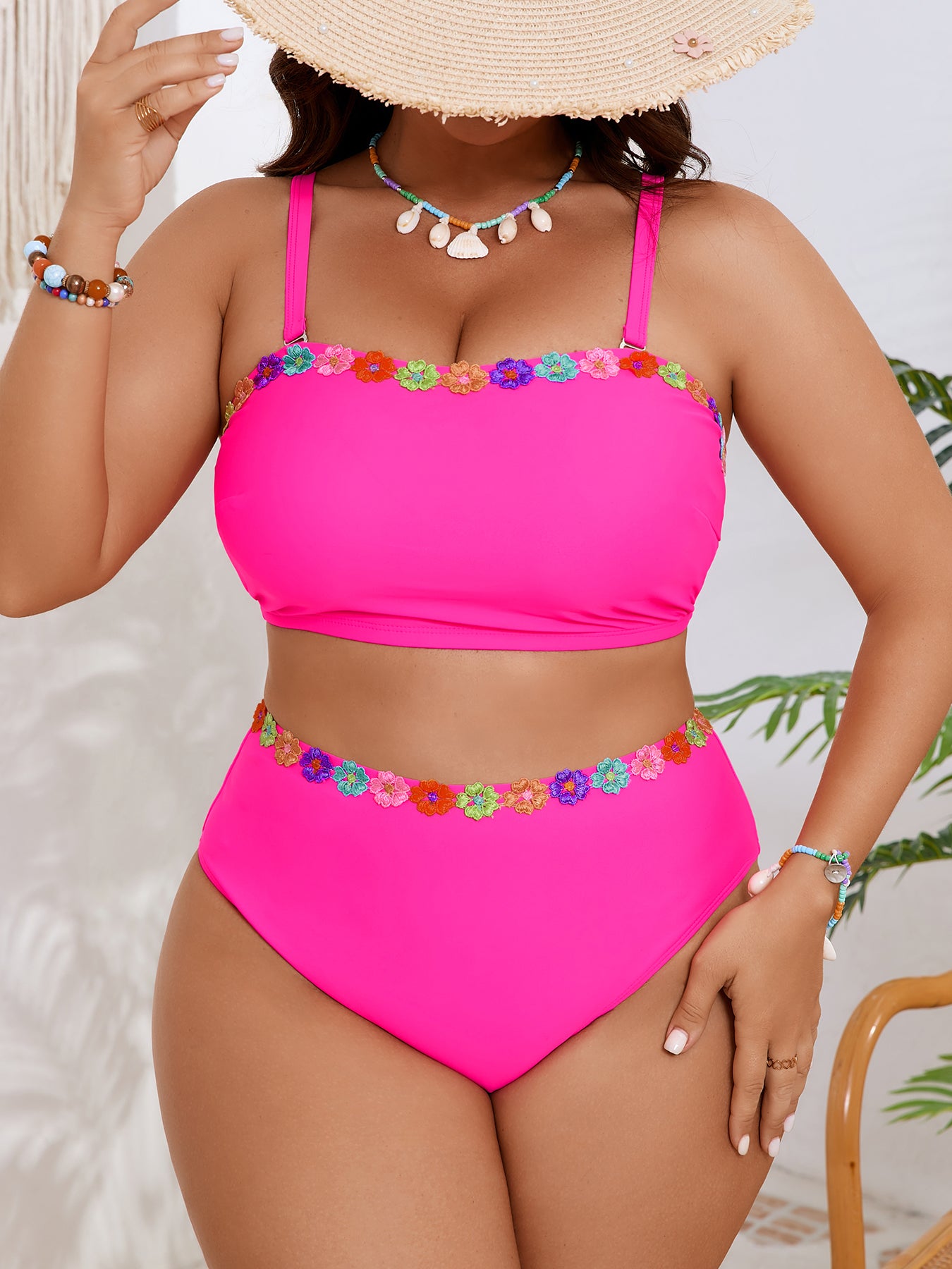 Floral Trim Bandeau Bikini Set
