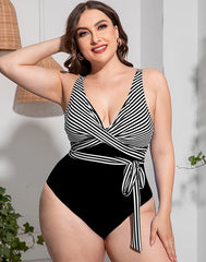 Ocevara Solid Striped Plus Size One-Piece Swimsuit - image 3