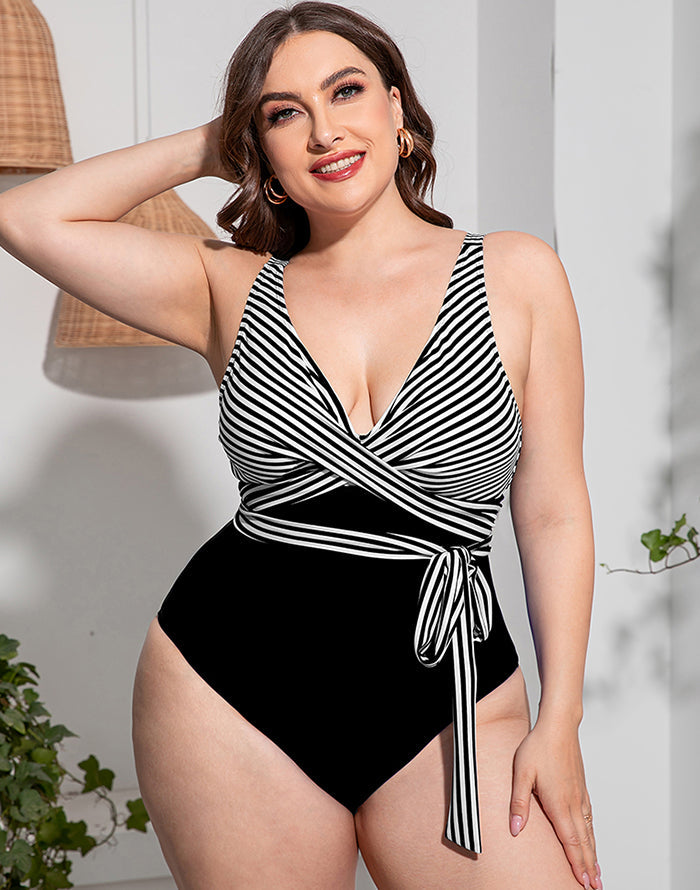 Ocevara Solid Striped Plus Size One-Piece Swimsuit - image 9