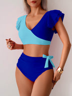 Ocevara - Womens High Waisted Bathing Suits Tummy Control Two Piece Swimsuits Ruffle Bikini Sets Criss Cross Ruched Swimwear