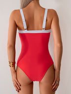 Ocevara - Women's One Piece Swimsuits Color Block Slimming Tummy Control Bathing Suit V Vired Full Coverage Swimwear