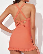 Ocevara - Deep V Cross-Back Ruched One-Piece Swimsuit