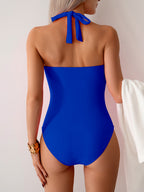 Ocevara - Women's One Piece Swimsuit V Neck Halter Swimwear Twist Front Ruched Tummy Control Bathing Suit