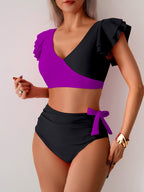 Ocevara - Womens High Waisted Bathing Suits Tummy Control Two Piece Swimsuits Ruffle Bikini Sets Criss Cross Ruched Swimwear