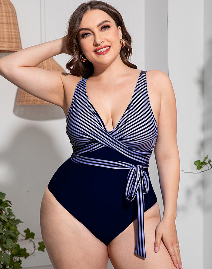 Ocevara Solid Striped Plus Size One-Piece Swimsuit - image 12