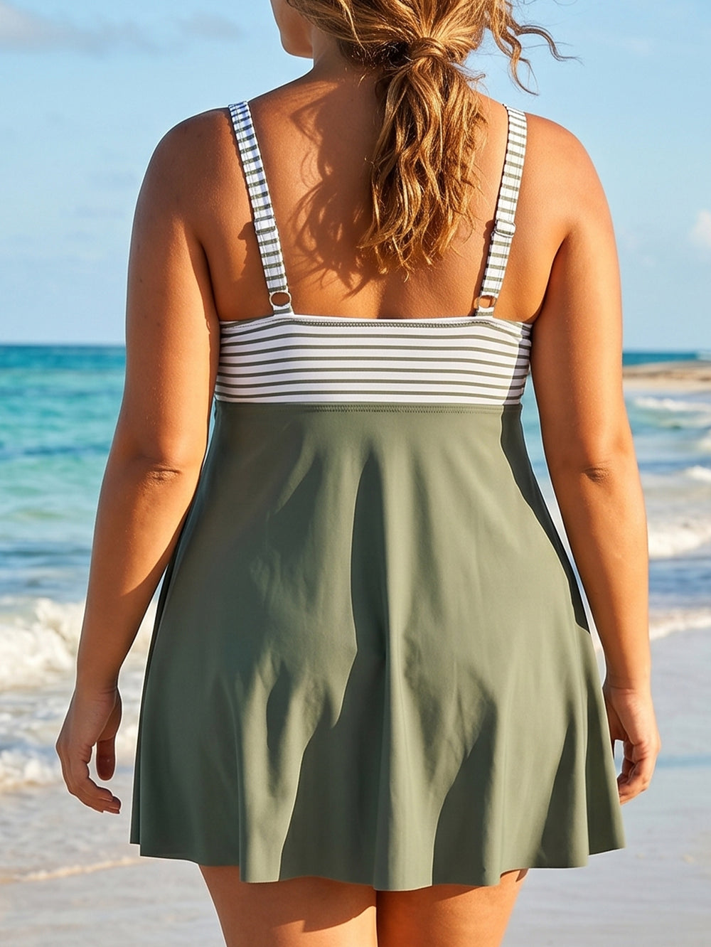 Striped Bust Plus Size Swimdress