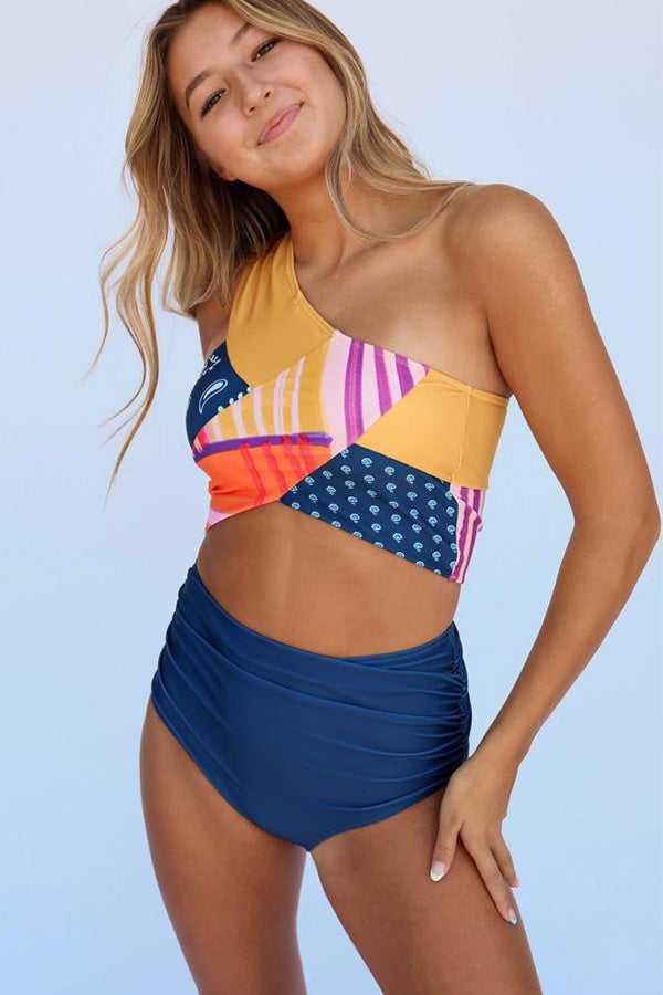 Colorful Patchwork Crop Bikini Set Main image