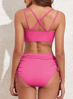 Ocevara - Women's Bikini Sets Two Piece Swimsuit V Neck High Waisted Ruched Tummy Control Bathing Suit