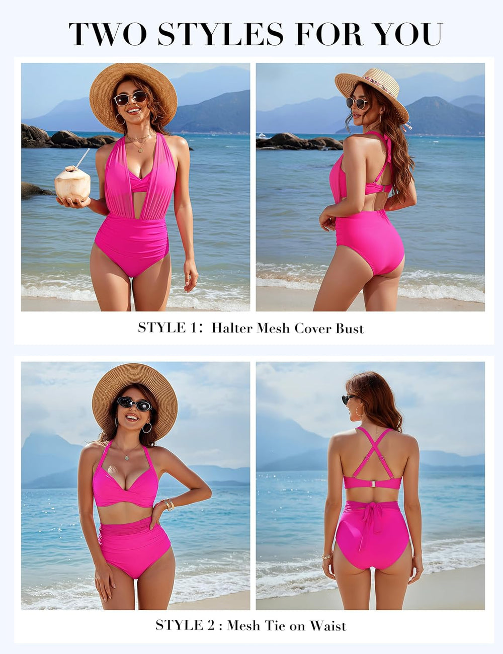 High Waisted Tummy Control Mesh Bikini Set