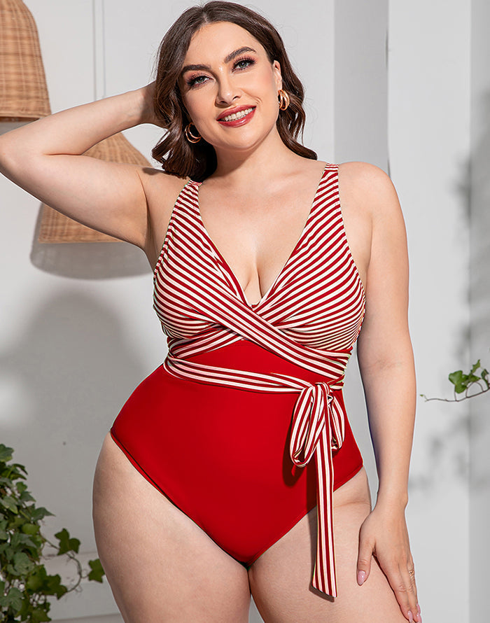 Ocevara Solid Striped Plus Size One-Piece Swimsuit - image 6