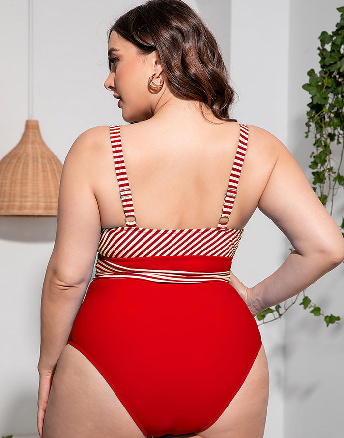 Ocevara Solid Striped Plus Size One-Piece Swimsuit - image 5