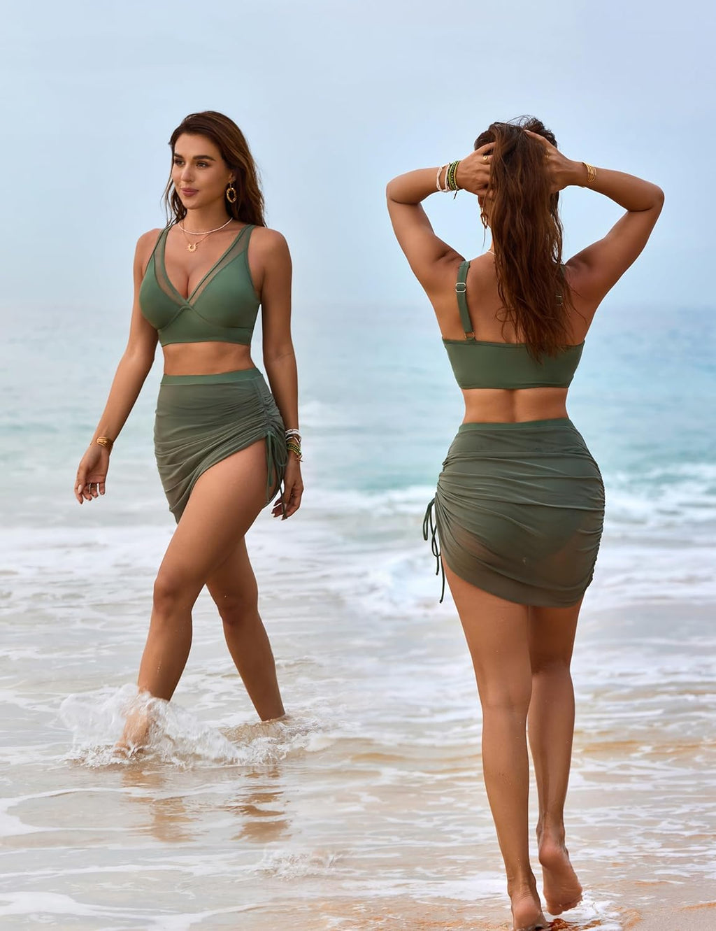 Ocevara - Womens Swim Skirt High Waisted Bikini Sets Tummy Control Swimsuits Mesh Sarong Wraps Bathing Suits