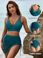 Ocevara - Womens Swim Skirt High Waisted Bikini Sets Tummy Control Swimsuits Mesh Sarong Wraps Bathing Suits