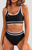 Ocevara - Women's High Waisted Bikini Sets Sporty Two Piece Swimsuits Color Block Cheeky High Cut Bathing Suits