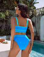 Ocevara - Women's High Waisted Bikini Sets Sporty Two Piece Swimsuits Color Block Cheeky High Cut Bathing Suits