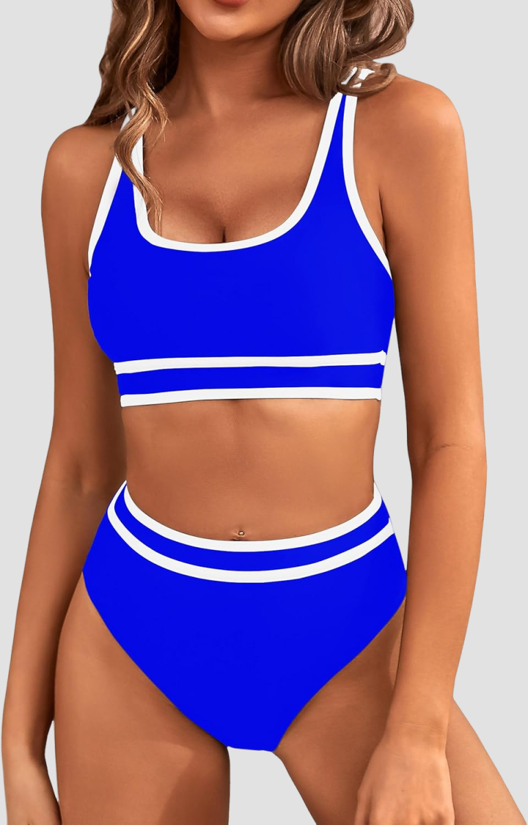 Ocevara - Women's High Waisted Bikini Sets Sporty Two Piece Swimsuits Color Block Cheeky High Cut Bathing Suits