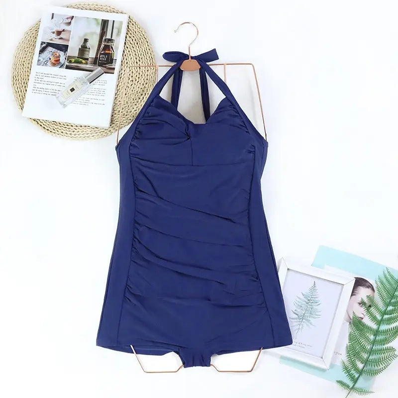 Ruched Halter One-Piece Swim Romper