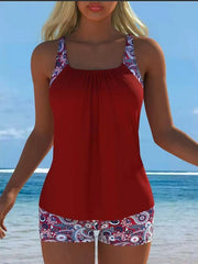 Printed Adjustable Strap Tankini and Boyshort Set