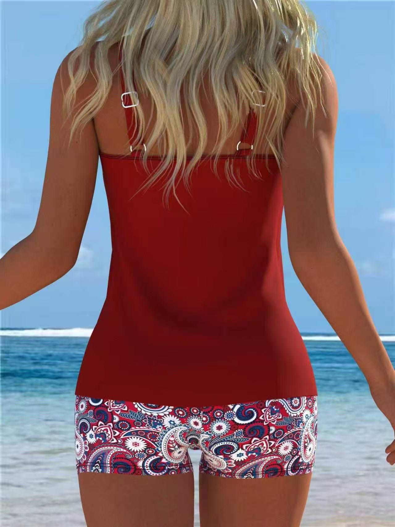 Printed Adjustable Strap Tankini and Boyshort Set image 2