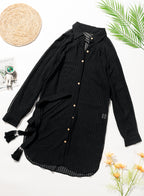 Ocevara - Black Solid Color Tie Sun-proof Belt Sexy V Neck Cover Up