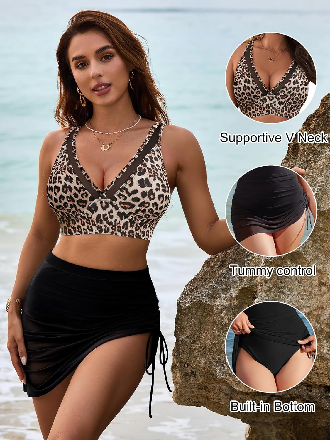 Ocevara - Womens Swim Skirt High Waisted Bikini Sets Tummy Control Swimsuits Mesh Sarong Wraps Bathing Suits