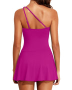 Ocevara - Women One Piece Swim Dress One Shoulder Swimsuit with Skirt