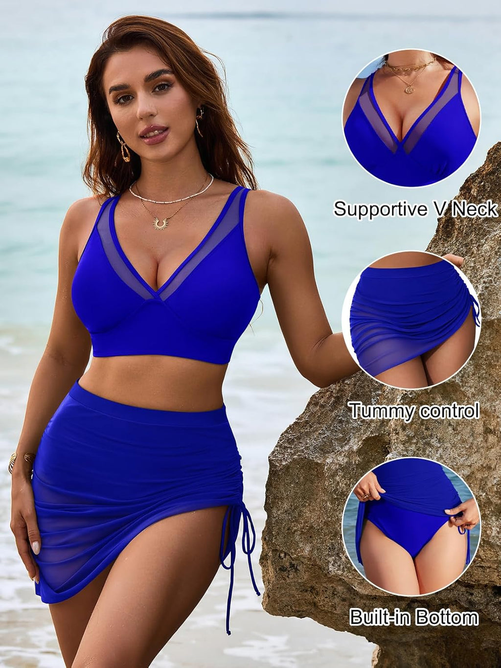 Ocevara - Womens Swim Skirt High Waisted Bikini Sets Tummy Control Swimsuits Mesh Sarong Wraps Bathing Suits