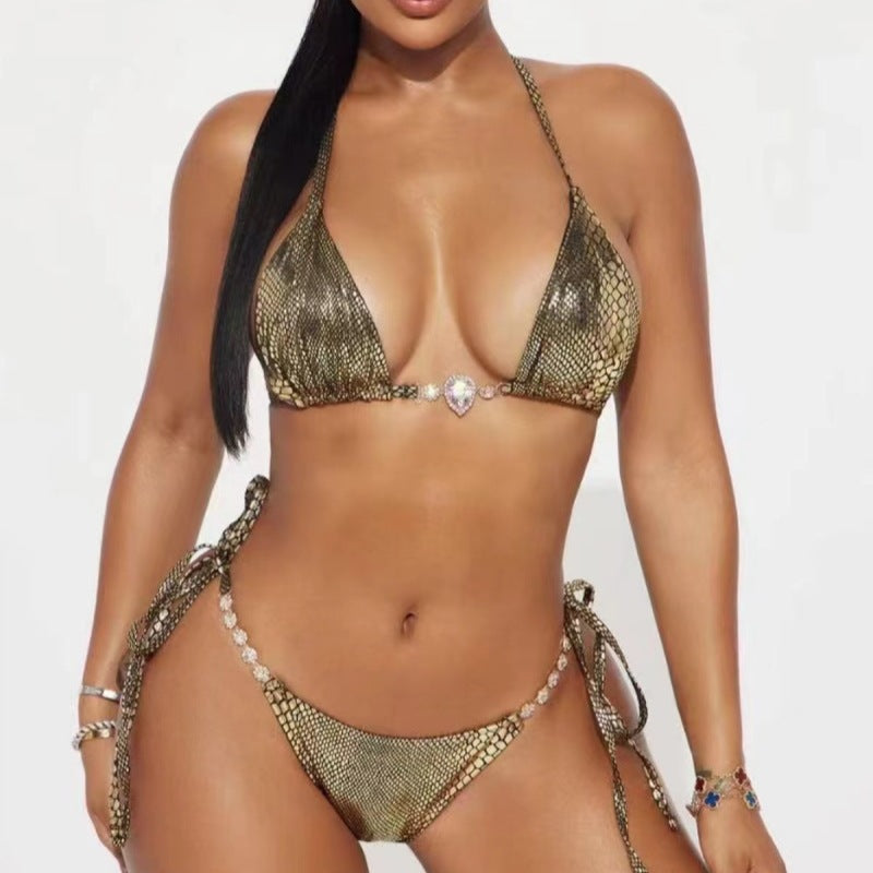 Metallic Snakeskin Beaded Bikini Set