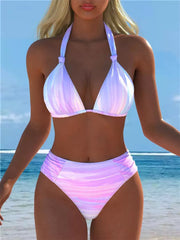 Printed Halter High-Waist Bikini Set