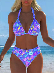 Printed Halter High-Waist Bikini Set - color-02