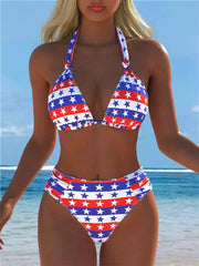 Printed Halter High-Waist Bikini Set - color-04